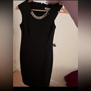 Calvin Klein Black Dress with Gold Chain Detail